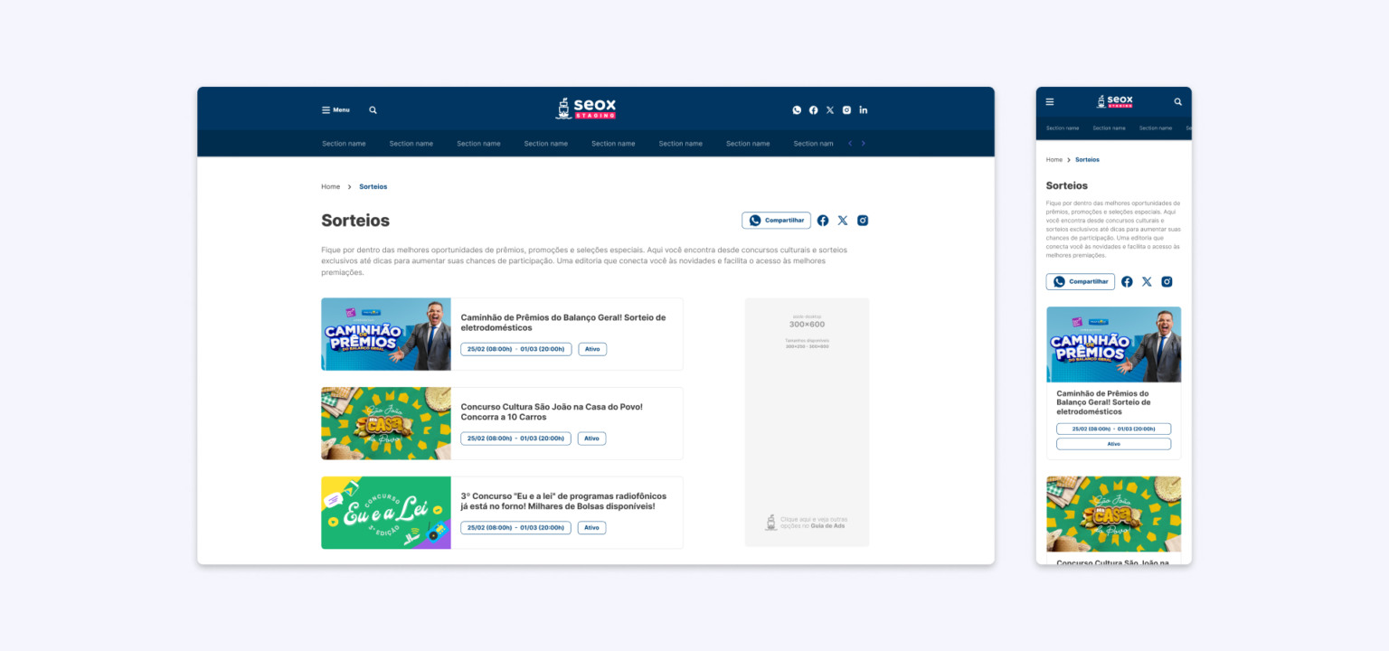 Listagem de todos os sorteio Listagem de todos os sorteio