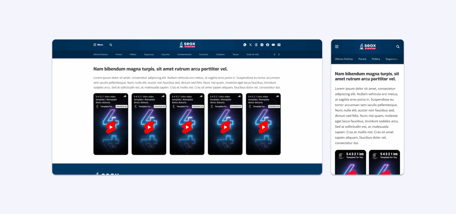 Seção Carrossel Shorts Seção Carrossel Shorts