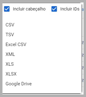Selecionando opções de exportação para um relatório do google ad manager na tela